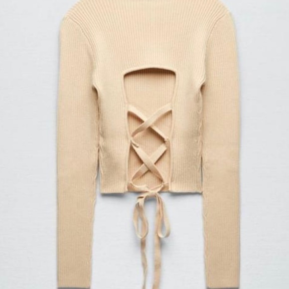 New Zara Open Back Knit Cream Sweater, size Small - Picture 6 of 6
